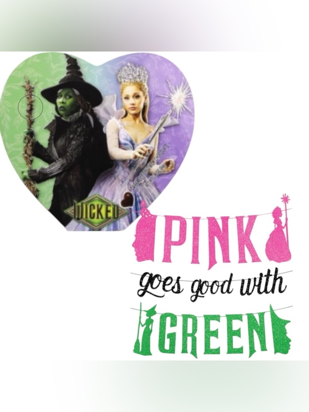 Wicked Decorations Banner Glitter Pink Goes Good With Green & wicked heart tin